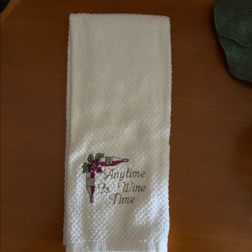 White Wine Time Embroidered Towel